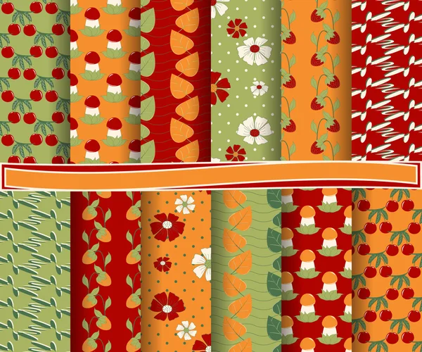 Conjunto de papel vectorial abstracto con formas decorativas y elementos de diseño para álbum de recortes. Flores ornamentales, setas, bayas . — Archivo Imágenes Vectoriales