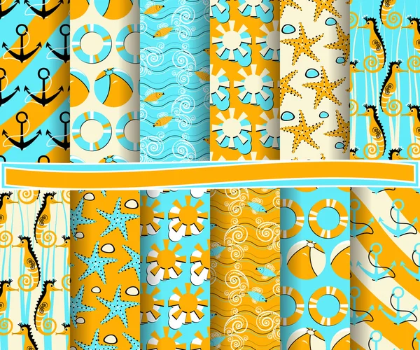 Set aus abstraktem Vektorpapier mit dekorativen Formen und Designelementen für Sammelalbum. Meeressymbole — Stockvektor