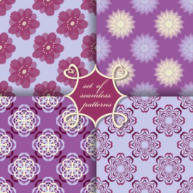 Sorunsuz vektör çizimler kümesi. Soyut şekiller ve dekoratif çiçek