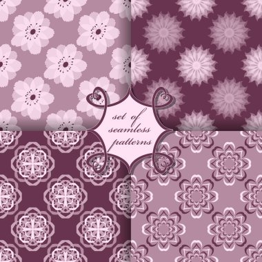 Sorunsuz vektör çizimler kümesi. Soyut şekiller ve dekoratif çiçek