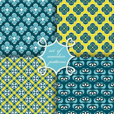 Sorunsuz vektör çizimler kümesi. Soyut şekiller ve dekoratif çiçek