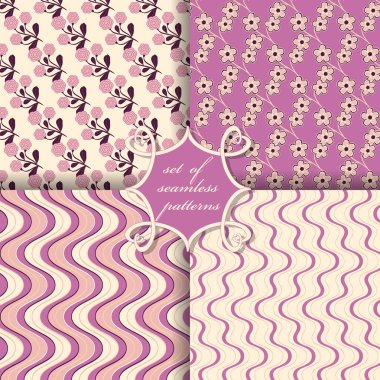 Sorunsuz vektör çizimler kümesi. Soyut şekiller ve dekoratif çiçek