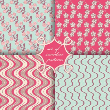 Sorunsuz vektör çizimler kümesi. Soyut şekiller ve dekoratif çiçek