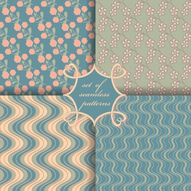 Sorunsuz vektör çizimler kümesi. Soyut şekiller ve dekoratif çiçek