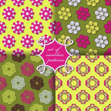 Sorunsuz vektör çizimler kümesi. Soyut şekiller ve dekoratif çiçek