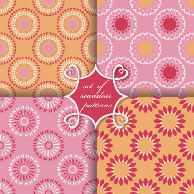 Sorunsuz vektör çizimler kümesi. Soyut şekiller, dekoratif çiçek