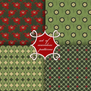 Sorunsuz vektör çizimler kümesi. Soyut şekiller ve dekoratif çiçek