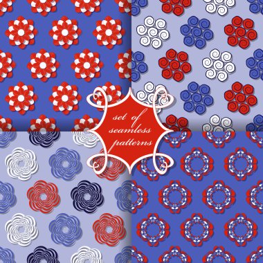 Sorunsuz vektör çizimler kümesi. Soyut şekiller ve dekoratif çiçek