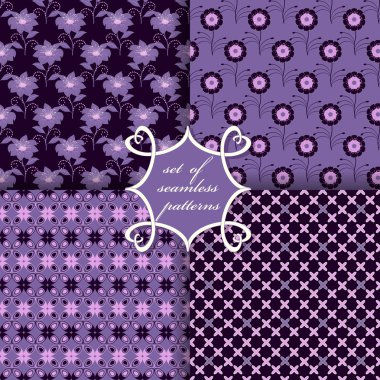 Sorunsuz vektör çizimler kümesi. Soyut şekiller ve dekoratif çiçek