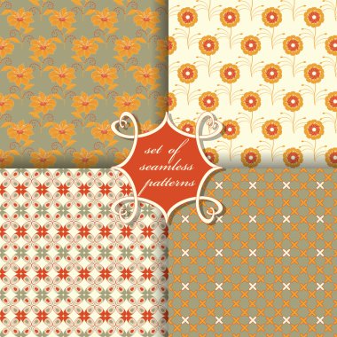 Sorunsuz vektör çizimler kümesi. Soyut şekiller ve dekoratif çiçek