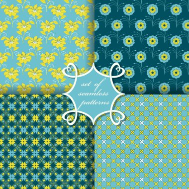 Sorunsuz vektör çizimler kümesi. Soyut şekiller ve dekoratif çiçek