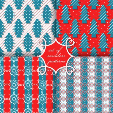 Noel sorunsuz vektör çizim kümesi. Noel ağacı, Noel modelleri, kar taneleri