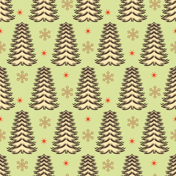 シームレスなベクトル クリスマス イラスト。クリスマス ツリー、雪の結晶、星 — ストックベクタ