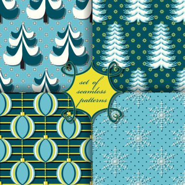 Noel sorunsuz vektör çizim kümesi. Noel simgeler Noel ağacı, Noel topları, kar taneleri