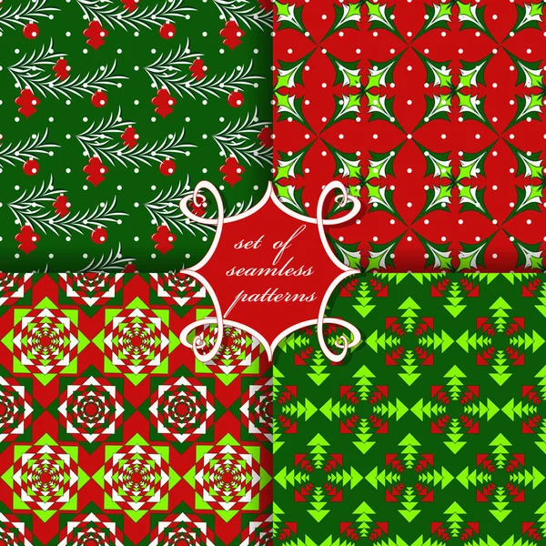 Sada vánoční bezešvé vektorové ilustrace. Vánoční symboly vánoční větev, vánoční stromek, ozdoby — Stockový vektor
