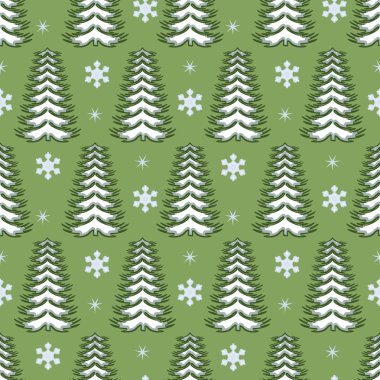 sorunsuz vektör Christmas illüstrasyon. Noel ağaçları, kar taneleri, yıldız