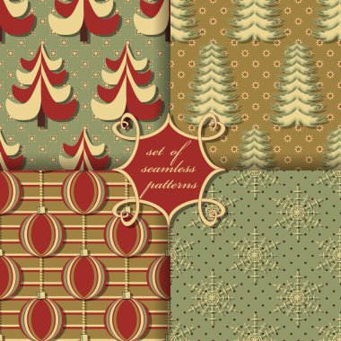 Noel sorunsuz vektör çizim kümesi. Noel simgeler Noel ağacı, Noel topları, kar taneleri