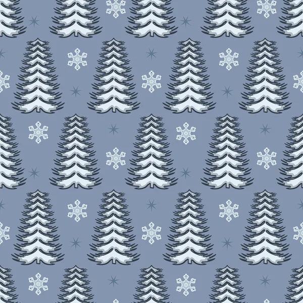 Seamless vector Christmas illustration. Christmas trees, snowflakes, stars — Stock Vector