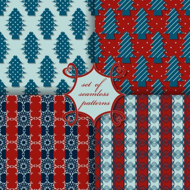 Noel sorunsuz vektör çizim kümesi. Noel ağacı, Noel modelleri, kar taneleri