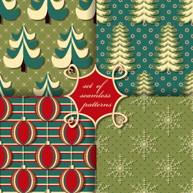 Noel sorunsuz vektör çizim kümesi. Noel simgeler Noel ağacı, Noel topları, kar taneleri