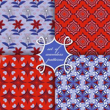 Sevgililer günü kesintisiz vektör çizim kümesi. Soyut form, kalp, dekoratif çiçek