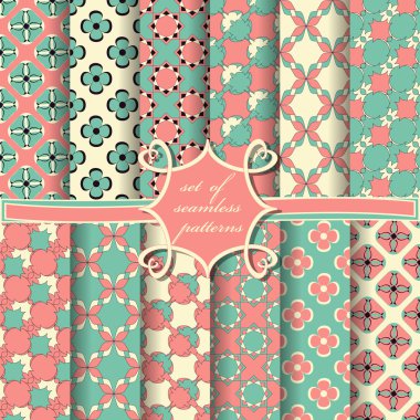 Sorunsuz vektör çizimler kümesi. Soyut şekiller ve dekoratif çiçek