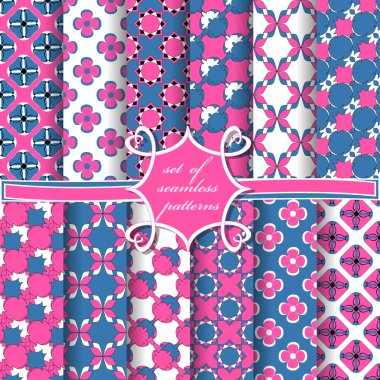 Sorunsuz vektör çizimler kümesi. Soyut şekiller ve dekoratif çiçek