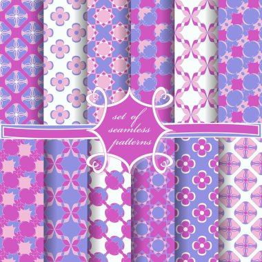 Sorunsuz vektör çizimler kümesi. Soyut şekiller ve dekoratif çiçek