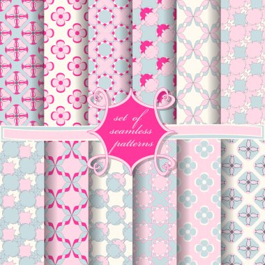 Sorunsuz vektör çizimler kümesi. Soyut şekiller ve dekoratif çiçek