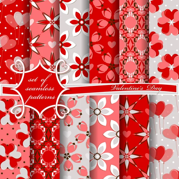 Conjunto Ilustraciones Vectoriales Sin Costura Del Día San Valentín Corazón — Vector de stock