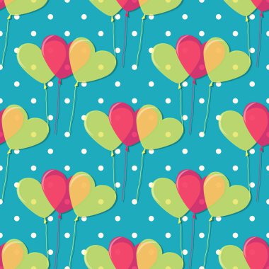 Dekoratif kalp balonları olan kusursuz Sevgililer Günü deseni. Doğum günün kutlu olsun. Duvar kağıdı, resim dolgusu, web sayfası, arkaplan, yüzey için kullanılabilir.