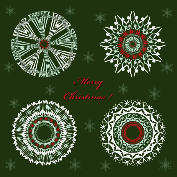 Conjunto Patrones Circulares Copos Nieve Ilustración Vector Navidad — Archivo Imágenes Vectoriales