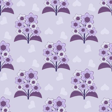 Sevgililer Günü deseni. Dekoratif çiçekleri ve kalpleri olan kusursuz bir vektör geçmişi var. Duvar kağıtları, resimler, web sayfası, arkaplan, yüzey için kullanılabilir