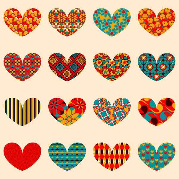 Set Von Vektorsymbolen Valentinstag Dekorative Abstrakte Muster Blumen Ins Herz — Stockvektor