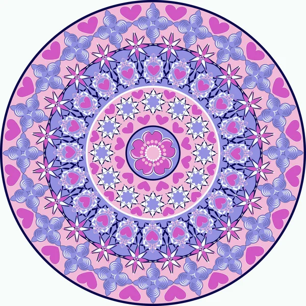 Vektorový Kruhový Vzorec Valentýna Mandala Srdcem Dekorativními Tvary — Stockový vektor