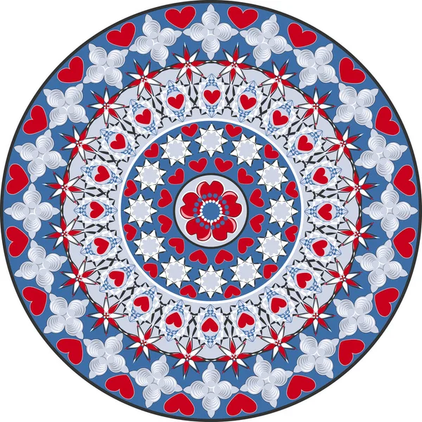 Vektorový Kruhový Vzorec Valentýna Mandala Srdcem Dekorativními Tvary — Stockový vektor