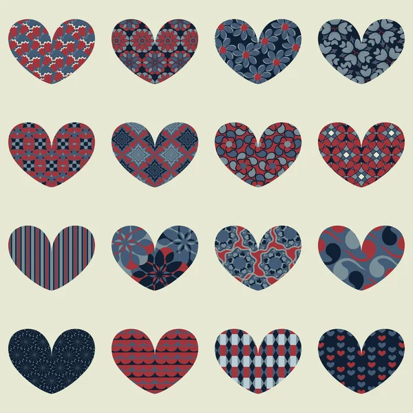 Set Vector Icons Valentine Day Decorative Abstract Patterns Flowers Heart — Stock Vector