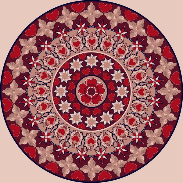 Patrón Circular Vectorial Para Día San Valentín Mandala Con Corazones — Archivo Imágenes Vectoriales