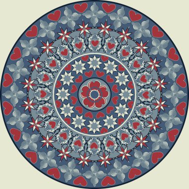 Sevgililer Günü için vektör dairesel desen. Kalpli mandala, dekoratif şekiller.