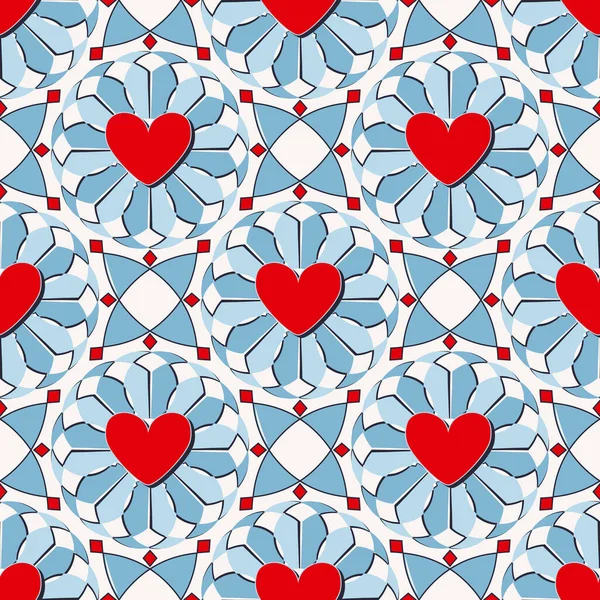 Vector Sin Costuras Patrón San Valentín Con Formas Decorativas Corazones — Vector de stock