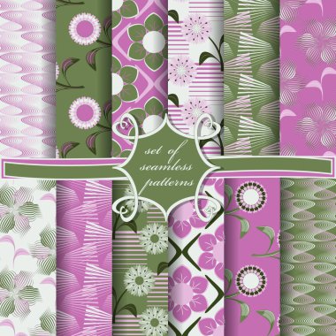 Soyut geometrik şekillere, dekoratif çiçeklere ve dekorasyon için tasarım elementlerine sahip kusursuz vektör kağıtları.