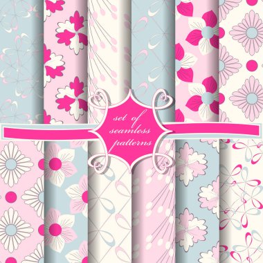 Dekoratif çiçekli, soyut şekilli ve dekorasyon için tasarım elementleri olan pürüzsüz vektör kağıdı kümesi