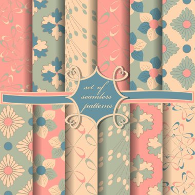 Dekoratif çiçekli, soyut şekilli ve dekorasyon için tasarım elementleri olan pürüzsüz vektör kağıdı kümesi