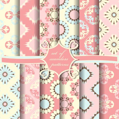 Soyut dekoratif şekilli, dairesel desenli, pürüzsüz vektör kağıdı kümesi