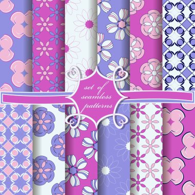 Soyut dekoratif şekilleri, çiçekleri, dairesel desenleri olan kusursuz vektör kağıtları.