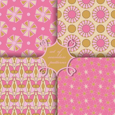 Soyut geometrik şekillere, dairesel kalıplara, dekoratif çiçeklere ve dekorasyon için tasarım elementlerine sahip kusursuz vektör kağıtları.