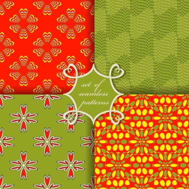 Soyut dekoratif şekilleri, dekoratif çiçekleri, benekli desenleri olan kusursuz vektör kağıtları.