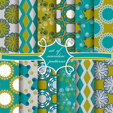 Soyut dairesel şablonlara, geometrik şekillere ve dekorasyon için tasarım elementlerine sahip pürüzsüz vektör kağıdı kümesi