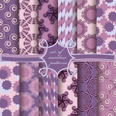 Soyut dairesel şablonlara, geometrik şekillere ve dekorasyon için tasarım elementlerine sahip pürüzsüz vektör kağıdı kümesi