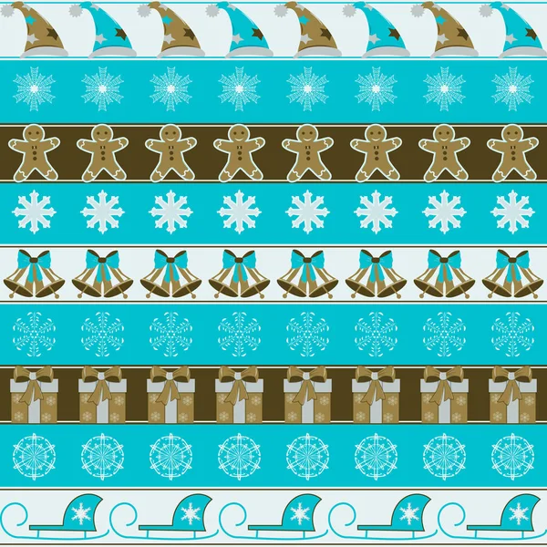 Набор Рождественских Символов Снежинки Рождественские Шляпы Печенье Сани Коробки Колокольчики — стоковый вектор
